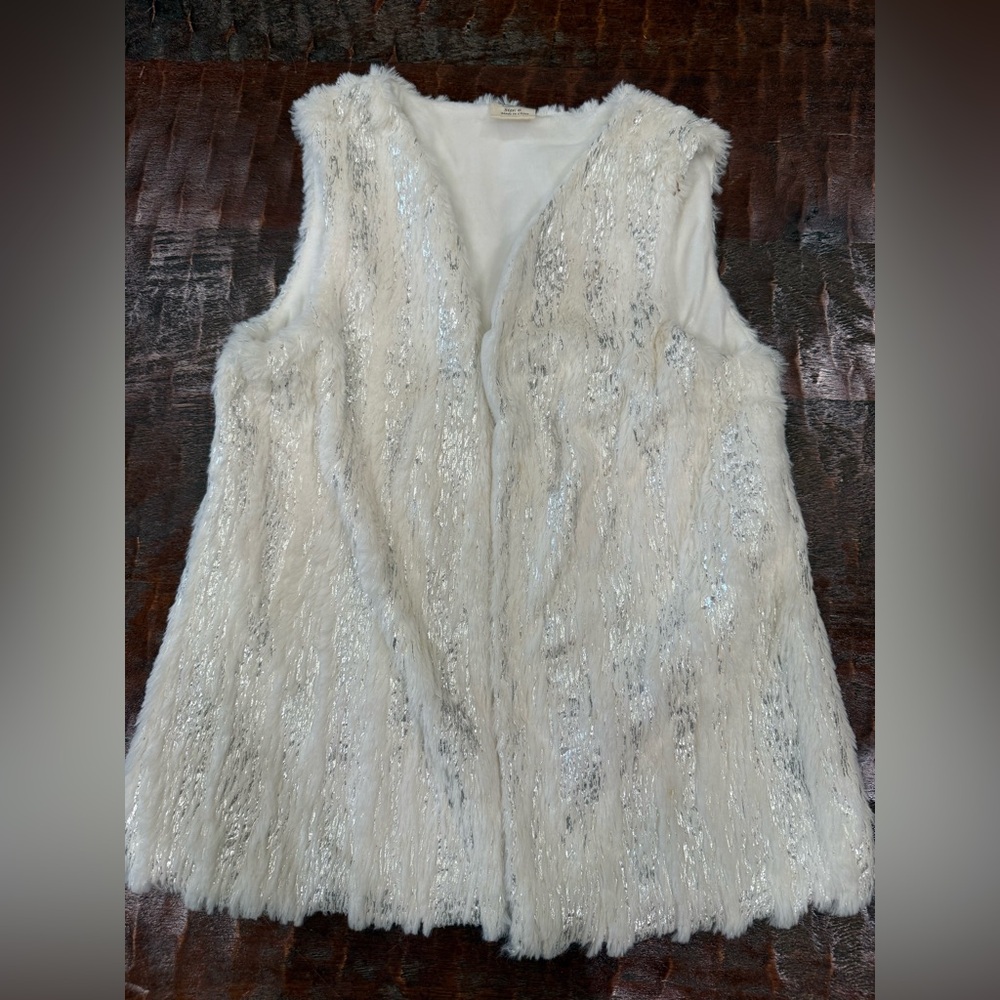 White Faux Fur Vest with Silver Accents